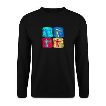 Bogenschütze Bogensport Geschenk Bogenschießen - Unisex Pullover - Schwarz - Vorne - Alina (178cm) & Michal (187cm)