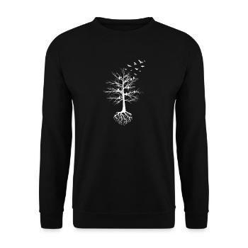 Baum mit Vögeln Wurzel Natur Naturliebhaber - Unisex Pullover - Schwarz - Vorne - Alina (178cm) & Michal (187cm)