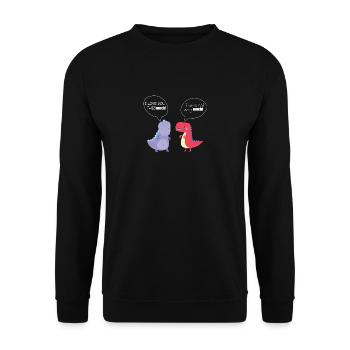 Paare Liebe Valentinstag Geschenk Dino T-Rex - Unisex Pullover - Schwarz - Vorne - Alina (178cm) & Michal (187cm)