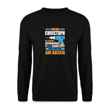 CHRISTOPH Name Geschenk Reparatur reparieren - Unisex Pullover - Schwarz - Vorne - Alina (178cm) & Michal (187cm)