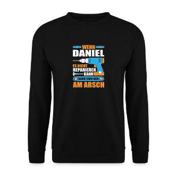 Daniel Name Geschenk Reparatur reparieren - Unisex Pullover - Schwarz - Vorne - Alina (178cm) & Michal (187cm)