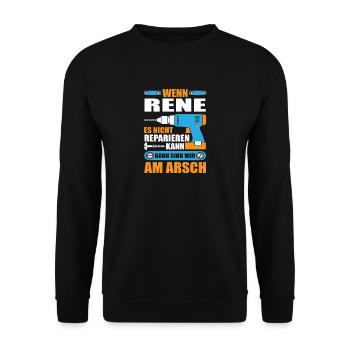 RENE Name Geschenk Reparatur reparieren - Unisex Pullover - Schwarz - Vorne - Alina (178cm) & Michal (187cm)