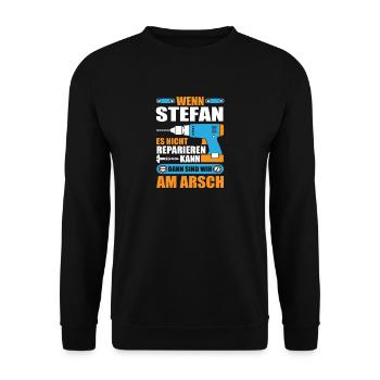 Stefan Name Geschenk Reparatur reparieren - Unisex Pullover - Schwarz - Vorne - Alina (178cm) & Michal (187cm)