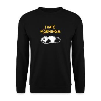 I Hate Mornings Funny Panda T-Shirt | Bear Feeling - Unisex Pullover - Schwarz - Vorne - Alina (178cm) & Michal (187cm)