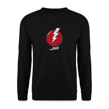 Blitz Namenshirt Superhero Superheld Jan - Unisex Pullover - Schwarz - Vorne - Alina (178cm) & Michal (187cm)