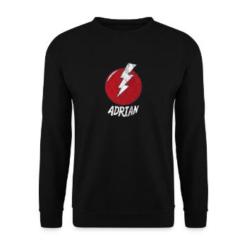 Blitz Namenshirt Superhero Superheld adrian - Unisex Pullover - Schwarz - Vorne - Alina (178cm) & Michal (187cm)