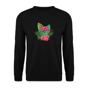 Flamingo, flowers, nature; Stylish gift idea - Unisex Sweatshirt - black - Front - Alina (178cm) & Michal (187cm)
