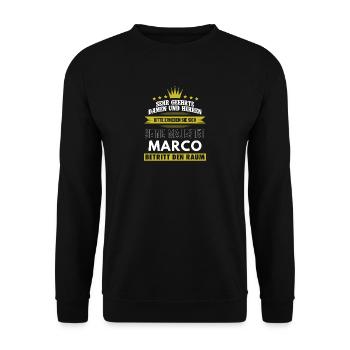 Seine Majestät, Marco, Name, Geschenk, Vorname - Unisex Pullover - Schwarz - Vorne - Alina (178cm) & Michal (187cm)