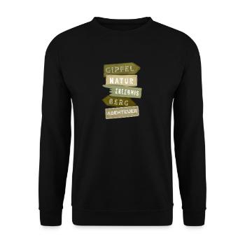 Outdoor Wegweiser Berg Abenteuer Erlebnis Geschenk - Unisex Pullover - Schwarz - Vorne - Alina (178cm) & Michal (187cm)