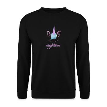 Einhorn 18. Geburtstag Party - Achtzehn Jahre - Unisex Pullover - Schwarz - Vorne - Alina (178cm) & Michal (187cm)