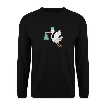 Birth pregnant baby son stork gift baptism - Unisex Sweatshirt - black - Front - Alina (178cm) & Michal (187cm)