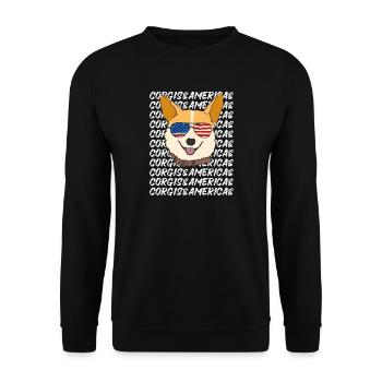 Corgi mit Sonnenbrille Amerika USA Hundeliebe - Unisex Pullover - Schwarz - Vorne - Alina (178cm) & Michal (187cm)