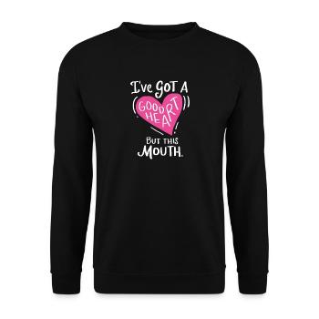 Bon coeur mais Grande bouche Grand coeur Drôle - Sweat-shirt Unisexe - noir - Devant - Alina (178cm) & Michal (187cm)