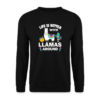 Life is Better with Llama around - Unisex Pullover - Schwarz - Vorne - Alina (178cm) & Michal (187cm)