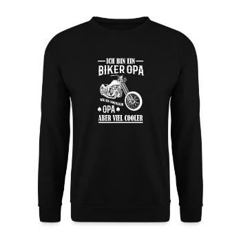 Biker Opa Motorrad Geschenk - Unisex Pullover - Schwarz - Vorne - Alina (178cm) & Michal (187cm)