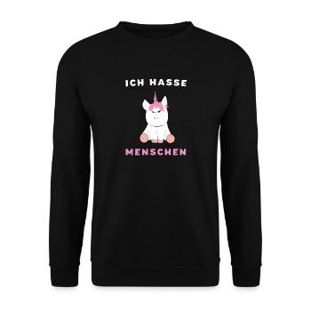 Ich Hasse Menschen Einhorn Geschenk - Unisex Pullover - Schwarz - Vorne - Alina (178cm) & Michal (187cm)