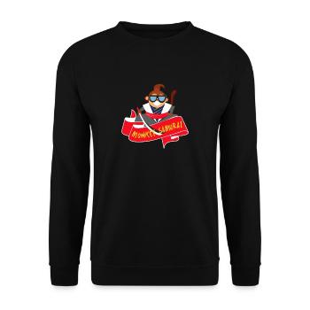Affe Samurai Schwert Tier Zoo Kämpfen Geschenkidee - Unisex Pullover - Schwarz - Vorne - Alina (178cm) & Michal (187cm)