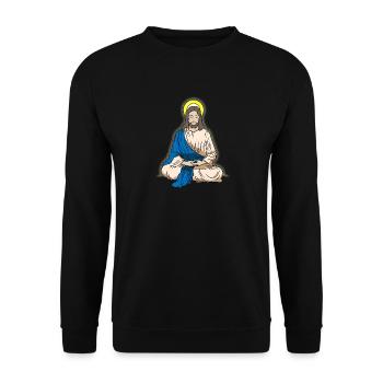 Meditation Jesus Christus Kreuz Geschenk - Unisex Pullover - Schwarz - Vorne - Alina (178cm) & Michal (187cm)