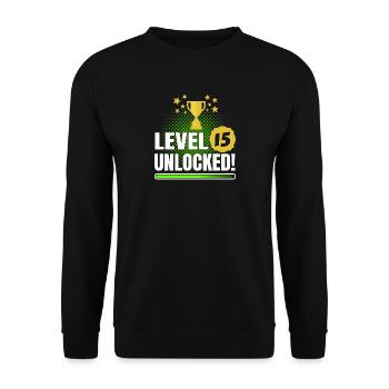 15. Geburtstag Zocker Gamer Level 15 Tshirt - Unisex Pullover - Schwarz - Vorne - Alina (178cm) & Michal (187cm)