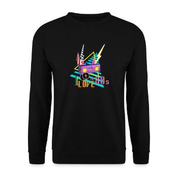 J'adore les années 80 j'aime la fête des années 80 stéréo - Sweat-shirt Unisexe - noir - Devant - Alina (178cm) & Michal (187cm)
