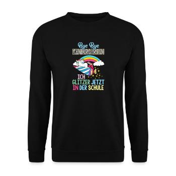 Einhorn 1. Klasse Einschulung Schulanfang Geschenk - Unisex Pullover - Schwarz - Vorne - Alina (178cm) & Michal (187cm)