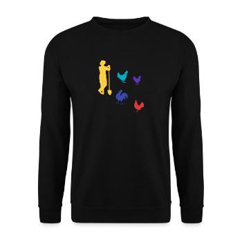 Fermier dans un style rétro avec des poules - Sweat-shirt Unisexe - noir - Devant - Alina (178cm) & Michal (187cm)