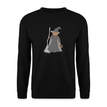 Katze als Hexe Karneval Halloween - Unisex Pullover - Schwarz - Vorne - Alina (178cm) & Michal (187cm)