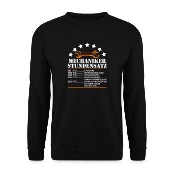 Mechaniker Stundensatz schwarz Kfz Auto Mechaniker - Unisex Pullover - Schwarz - Vorne - Alina (178cm) & Michal (187cm)
