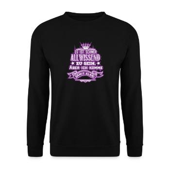 Allwissend schwer klar Geschenk Humor Spruch - Unisex Pullover - Schwarz - Vorne - Alina (178cm) & Michal (187cm)