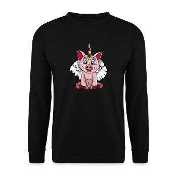Schweinchen Einhorn Schweinhorn Engel Schwein süss - Unisex Pullover - Schwarz - Vorne - Alina (178cm) & Michal (187cm)