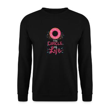 Der Kreis des Lebens Donut Spruch Geschenk Pink - Unisex Pullover - Schwarz - Vorne - Alina (178cm) & Michal (187cm)