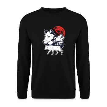3 weiße Alpha-Wölfe, die am Rotmondgeschenk heulen - Unisex Pullover - Schwarz - Vorne - Alina (178cm) & Michal (187cm)