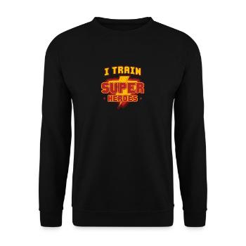 Ich trainiere Superhelden - Unisex Pullover - Schwarz - Vorne - Alina (178cm) & Michal (187cm)