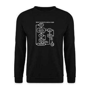 How To Write Good Code Programmer Shirt Geschenk - Unisex Pullover - Schwarz - Vorne - Alina (178cm) & Michal (187cm)