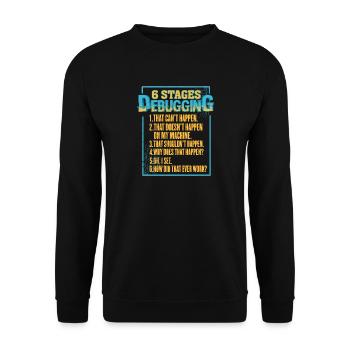 6 Stufen des Debuggings Geek Programmierer Nerd - Unisex Pullover - Schwarz - Vorne - Alina (178cm) & Michal (187cm)