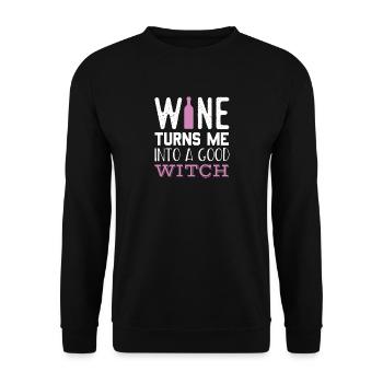 Halloween Wein macht mich zu einer guten Hexe - Unisex Pullover - Schwarz - Vorne - Alina (178cm) & Michal (187cm)