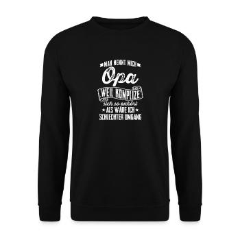 Großvater Opa = Komplize? Geschenk - Unisex Pullover - Schwarz - Vorne - Alina (178cm) & Michal (187cm)