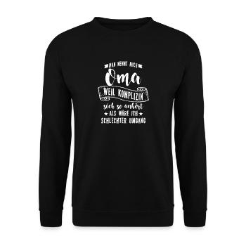 Großmutter Oma = Komplizin? Geschenk - Unisex Pullover - Schwarz - Vorne - Alina (178cm) & Michal (187cm)