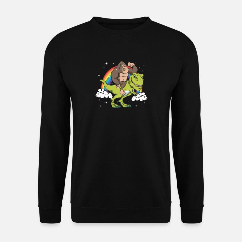Affe Gorilla Reitet Auf T-Rex Dinausaurier - Unisex Pullover - Schwarz