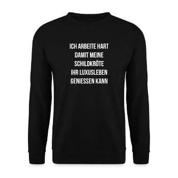 Schildkröten Ich arbeite für Schildkröte Geschenk - Unisex Pullover - Schwarz - Vorne - Alina (178cm) & Michal (187cm)