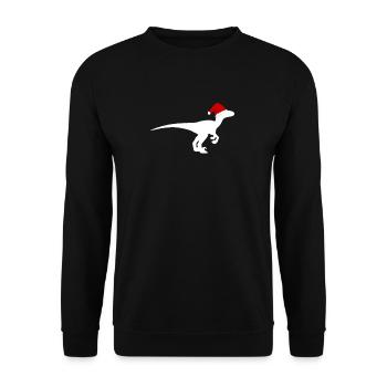 Dino mit Weihnachtsmütze - Dinosaurier Weihnachten - Unisex Pullover - Schwarz - Vorne - Alina (178cm) & Michal (187cm)
