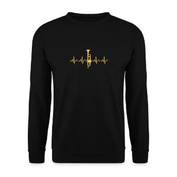 T-shirt de battement de coeur de trompette - chemise de joueur de trompette - Sweat-shirt Unisexe - noir - Devant - Alina (178cm) & Michal (187cm)
