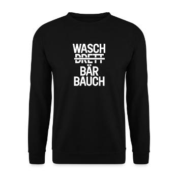 Waschbrett Waschbär Bauch Geschenk - Unisex Pullover - Schwarz - Vorne - Alina (178cm) & Michal (187cm)