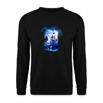 Phantasie Wolf Wölfe - Unisex Pullover - Schwarz - Vorne - Alina (178cm) & Michal (187cm)