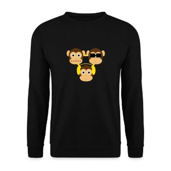 Drei Affen - einer blind, einer taub, einer stumm - Unisex Pullover - Schwarz - Vorne - Alina (178cm) & Michal (187cm)