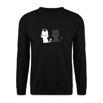 Katzen TShirt - Engel Teufel Tshirt - Unisex Pullover - Schwarz - Vorne - Alina (178cm) & Michal (187cm)