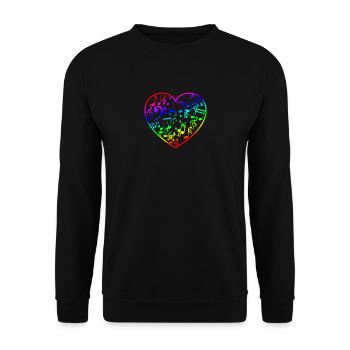 Regenbogen Herz Musik Hemd für Gesang und Klänge S - Unisex Pullover - Schwarz - Vorne - Alina (178cm) & Michal (187cm)