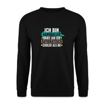 Handballer automatisch cooler - Geschenk -Handball - Unisex Pullover - Schwarz - Vorne - Alina (178cm) & Michal (187cm)