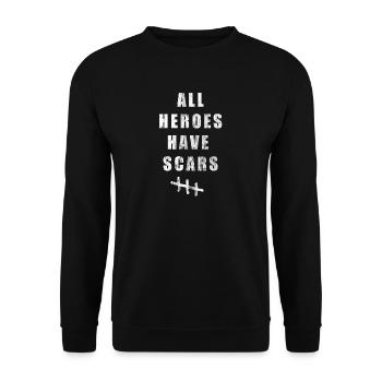 All Heroes have Scars Operation Hospital Geschenk - Unisex Pullover - Schwarz - Vorne - Alina (178cm) & Michal (187cm)