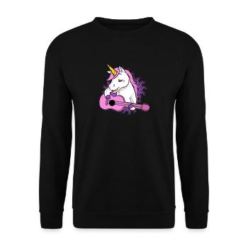 Musik Einhorn Gitarre Banjo Ukulele Geschenk Idee - Unisex Pullover - Schwarz - Vorne - Alina (178cm) & Michal (187cm)